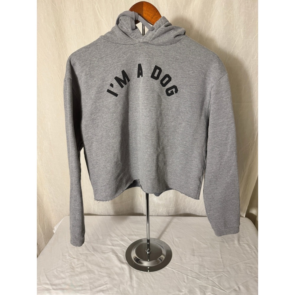Fifth Sun I'M A DOG Hoodie Women Large Gray Excellent Cropped Graphic Ears Hood